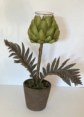 Escultura de alcachofa con votivo de vidrio, decoración del hogar, centro de mesa 14”hx9”w Foto 1 de 4
