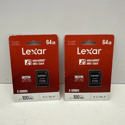 Lot Of 2 Lexar E-Series 64GB Micro SDXC SD UHS-I Flash Memory Card 100MB/s *New - Image 1 of 2