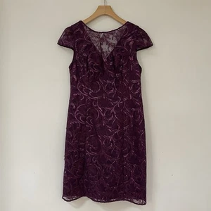 Review Dress Size 16 Sequins Mesh Embroidered Lace Mother of Bride Purple Plum - Picture 1 of 13