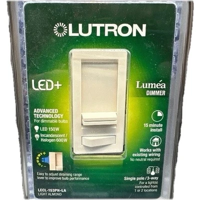 Interruptor de distribución eléctrica Lutron LECL-153PH-LA luz almendra {F} Foto 1 de 4