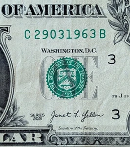 2021 1 $ Schein ausgefallene Serie, Geburtstag Datum Note 29. März 1963. C 29031963 B - Bild 1 von 3