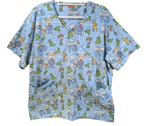 Vtg Nickelodeon Rugrats Scrub Top L 90s Cartoon Short Sleeve Pediatric Nurse - Picture 1 of 9