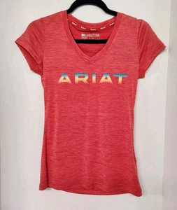 Ariat Tek Shirt Top Damen Größe XS Performance V-Ausschnitt SS Laguna Rot Logo Neu mit Etikett - Bild 1 von 8