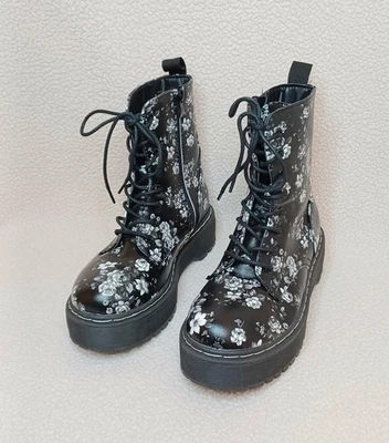 Botas de Combate Jelly Pop con Cordones Negras Blancas Plataforma Floral Para Mujer EE. UU. 5,5 UE 36 Foto 1 de 4