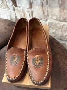 RALPH LAUREN COUNTRY Vtg 80s Leather Loafers Embroidered Crest USA 9AA - Picture 1 of 8