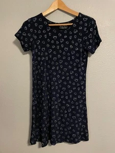 Vintage Jazz Kids Dress Girls Large Navy Heart Print Short Sleeve Sparkle Party - Picture 1 of 7