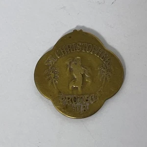 Antigua medalla de bronce Art Nouveau de 2 caras de San Antonio/San Cristóbal Protéjanos - Imagen 1 de 3