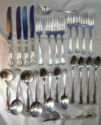 Cubiertos antiguos National Silver Co Queen Elizabeth plateados 26 piezas ornamentados Foto 1 de 4