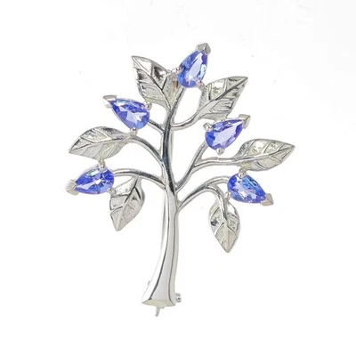 Sterling Silver Tanzanite Tree of Life Brooch Natural Gemstones New Boxed Gift - Image 1 of 4