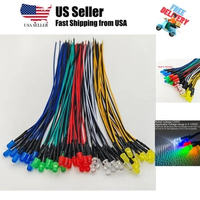 50pcs 3V-4.5V-5V-6V-7.5V-9V-12VDC 5mm Red/Yellow/Green/Blue/White LED Lights ... - Image 1 of 4