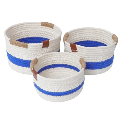 Best White Cotton Rope Storage Baskets Set of 3 with Jute Handles - Decorative - Image 1 of 4