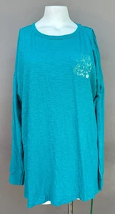 Natural Life Large Oversized 100% Cotton Doodle Long Sleeve Tee In Blue Boho NEW - Picture 1 of 12