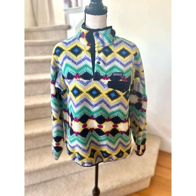 Patagonia Synchilla Snap Timber Twist Aztec Long Sleeve Aqua Blue Yellow Fleece - Image 1 of 4