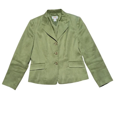 Vtg Talbots Size 8 M Pistachio Blazer Jacket Faux Suede 3 Button Corpcore Office - Изображение 1 из 4