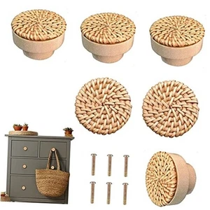 Boho Rattan Dresser Knobs for Girls Kitchen Cabinet knobs and Natural Colours - Picture 1 of 7