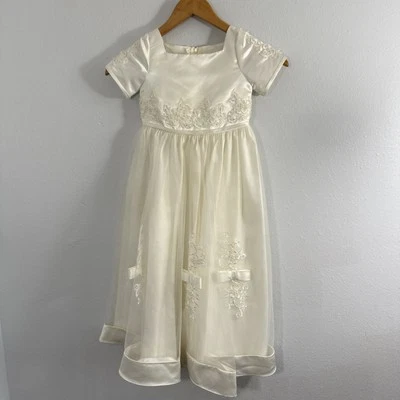 Majestuoso Vestido Niños 4 Marfil Sin Cuentas Lazo Tul Vestido de Baile Formal Fiesta Foto 1 de 4