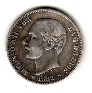 ESPAÑA 2 Pesetas plata 1882 MS. M.  *82* Rey Alfonso XII - Picture 1 of 2