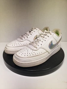 Nike Court Vision Low Top White Iridescent Swoosh Sneakers Sz 8.5M CW5596-100 - Picture 1 of 20