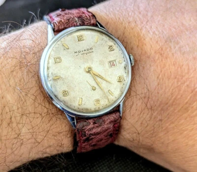 MONTRE WATCH MOVADO CALENDAROPLAN DATE RED VINTAGE 1955 - Bild 1 von 4