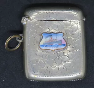 Shipping Highland Warrior ship silver plate vintage Art Deco antique vesta case - Picture 1 of 9