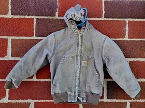 Vintage Carhartt Y06 DES Tan Quilted Duck Canvas Hooded Jacket Coat Youth Sz S - Picture 1 of 7