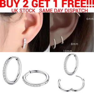 Silver Crystal Huggie Earrings Womens Sleeper Hoop Stud Cuff Hoop Earrings UK - Picture 1 of 14