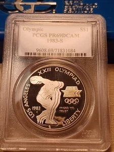 1983-S $1 OLYMPIC COMMEMORATIVE SILVER DOLLAR PCGS PR69DCAM CAMEO PROOF - Picture 1 of 2