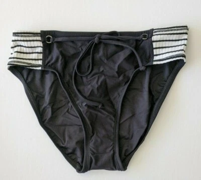 Parte inferior de bikini Robin Piccone Sailor cintura alta, negra/blanca, pequeña para mujer Foto 1 de 2