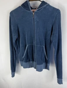 Juicy By Juicy Couture Zip Up Hoodie Jacket Sweatshirt Blue Velvet Large Y2K - Picture 1 of 5