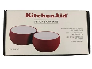 New KitchenAid Empire Red HERA Set of Two Dishwasher Safe Stoneware Ramekin - Picture 1 of 6