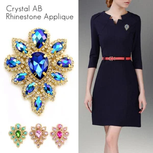 Rhinestone Applique Crystal AB 10 colors Sewing on Bridal Patch 5.8*4.5cm NEW - Picture 1 of 22