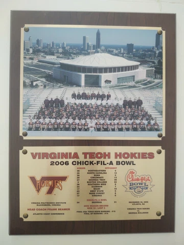 2006 VIRGINIA TECH HOKIES CHICK-FIL-A BOWL PLAYER ISSUED PLAQUE Cover