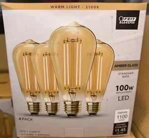 100-Watt Equivalent ST19 Dimmable Straight Filament Amber Glass Vintage Edison - Picture 1 of 1