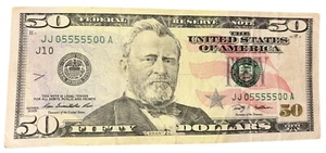 AMAZING 50$ Serial Number 05555500 Five of a Kind & Double 0's & 5's SUPER RARE - Picture 1 of 3
