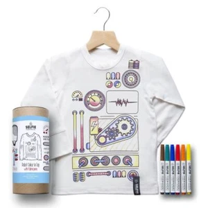 Kids Tshirt Robot Colour In Top With Fabric Pens Boys Clothing Art & Crafts - Picture 1 of 4