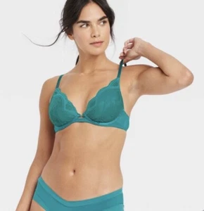 Auden Women's 34C Bra Aqua Blue Lace Unlined Balconette Underwire New - Picture 1 of 5