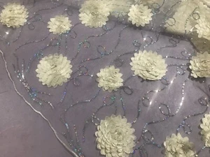 Ivory  Multicolor Sequins embroidery Lace Fabric 50” Width Sold By The Yard - Picture 1 of 7