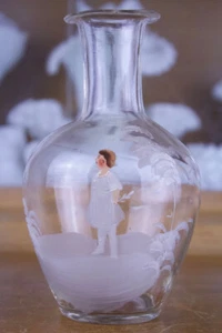 mary gregory clear vase boy in dress snow scene hand painted - Picture 1 of 7