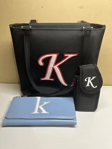 Cartera negra bordada inicial K con billetera y estuche encendedor - Imagen 1 de 11