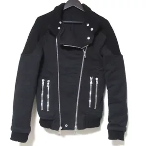 Rare BALMAIN Cotton Double Biker Jacket Riders Black Used from Japan Size M - Picture 1 of 7