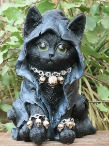 Estatua de bruja diablo gato negro ~ con capa y cráneos - Imagen 1 de 12