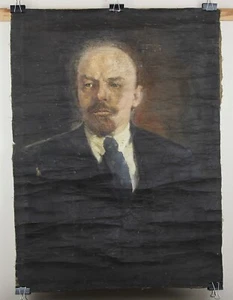 Cuadro soviético Lienzo Óleo "V.I. Lenin" líder revolucionario soviético - Imagen 1 de 6