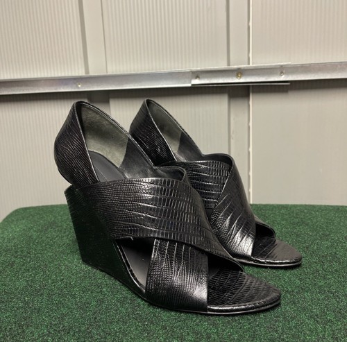 Sandali con zeppa ALEXANDER WANG neri Ida in pelle di lucertola punta aperta 41