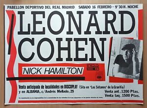 Leonard Cohen ORIGINAL 1985 Madrid Spanish CONCERT POSTER red & black art
