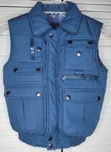 VGC! Youth Navy Blue Vest Check Flannel Lined Zip & Snap Multiple Pockets Sz: 12 - Picture 1 of 6