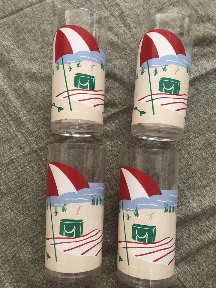 Krasoftware Kasualware塑料海滩场景4件套19盎司。 复古冷藏眼镜 — 第 1/4 张图片