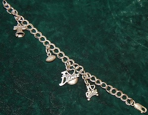 VTG Sterling Silver I Love Dance Cheer Drill Football Girl's CHARM Bracelet - Picture 1 of 4