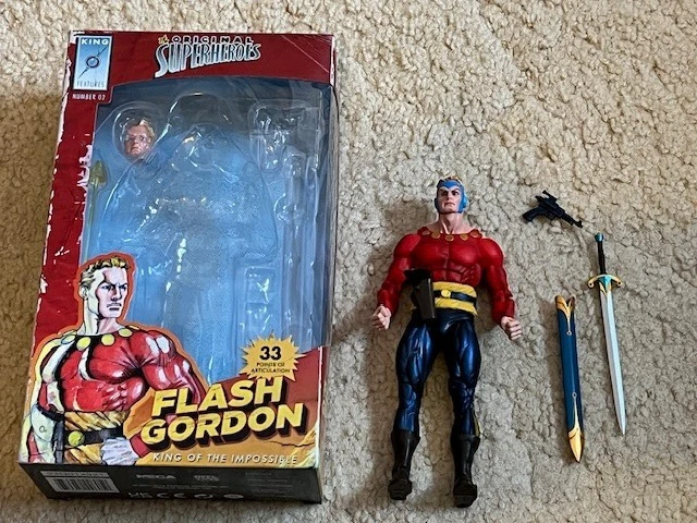 Figura de acción NECA The Original Superheroes Flash Gordon 2021 7" completa abierta Foto 1 de 4