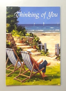 VTG Greeting Card & Envelope Thinking of You Beach Sand Boats Reading Gem Stone - Picture 1 of 4