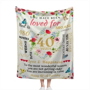 Happy 40th Birthday Gifts for Women Men 40th Birthday Decorations Blanket 40 ... - Picture 1 of 8